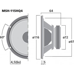 Monacor MSH-115HQ4 Wysokiej jakości głośnik średniotonowy HiFi, 100W MAX/50W RMS/4Ω